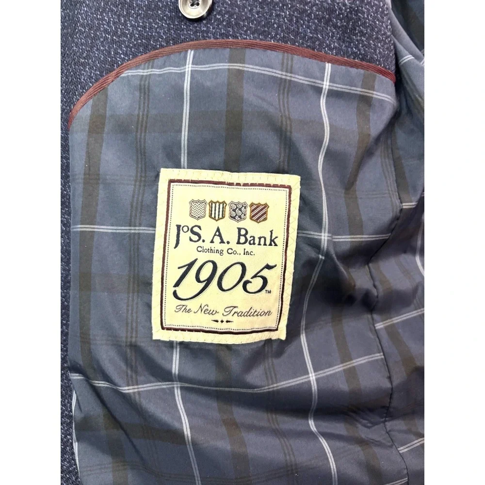 Jos A Bank 42R Navy Blue Check Flannel Wool Blazer Jacket Sport‎ Suit Coat 1905